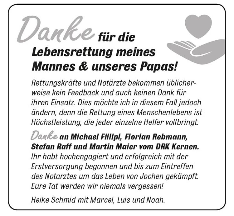 Danke eines Patienten an die Helfer vor Ort